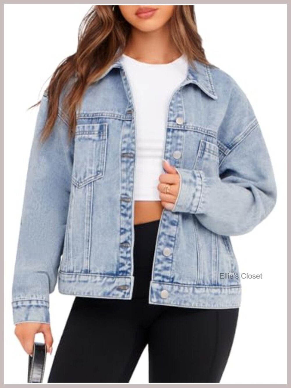 Oversized Button Down Denim Jacket Long Sleeve Cotton Polyester Fall Coat